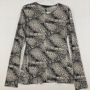 Kamalikulture size Large Black White Leopard Print Stretch‎ Knit Comfy Blouse